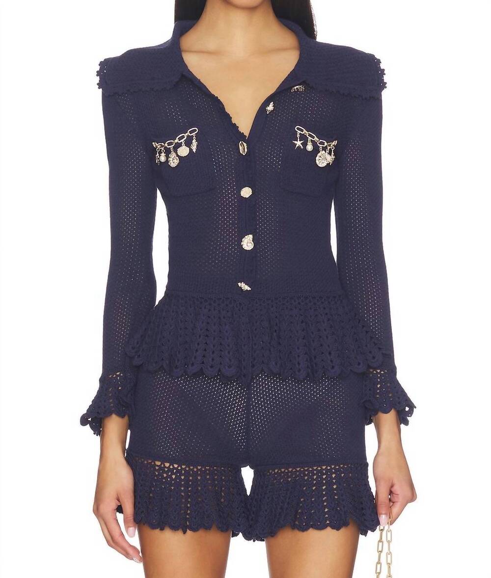 NEW SELF-PORTRAIT shell embellished cardigan in navy